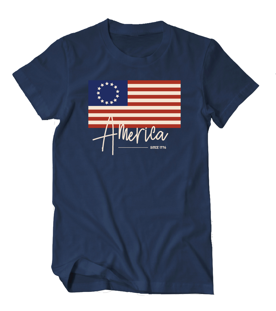 Betsy Ross American Flag Since 1776 Tee - NAVY